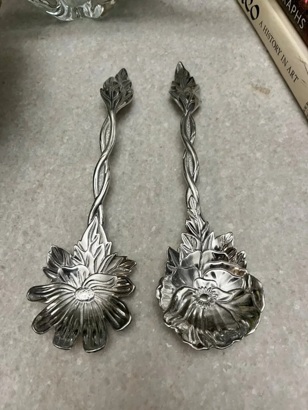 vintage Fitz and Floyd Botanical floral serving utensils set of 2